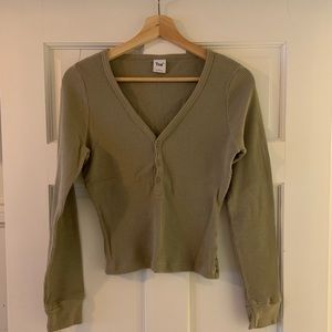 Aritzia TNA waffle button down. Size large, colour dry basil green